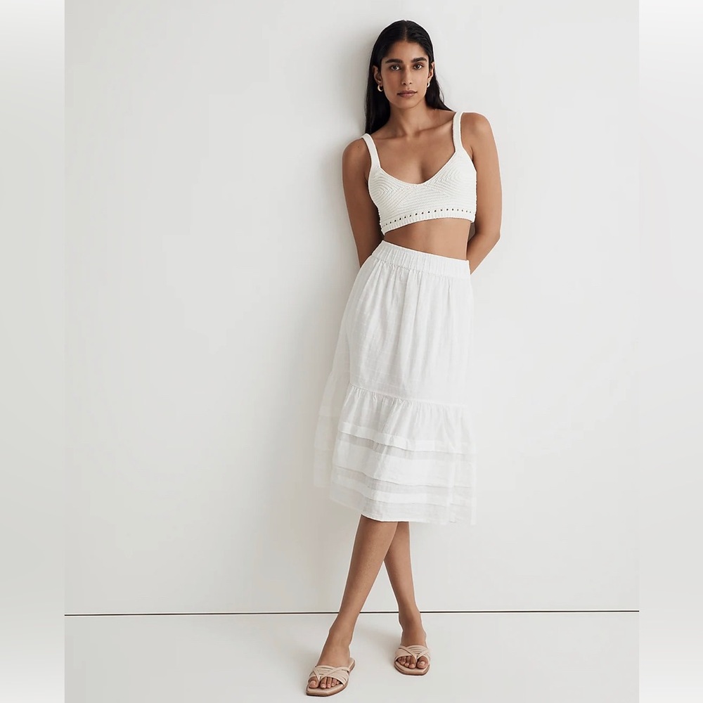 Madewell pin-tuck tiered midi skirt size M